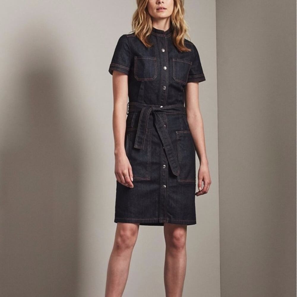 AG Adriano Goldschmied Aurelie Belted Denim Mini Dress Indigo Autumn Small 💙